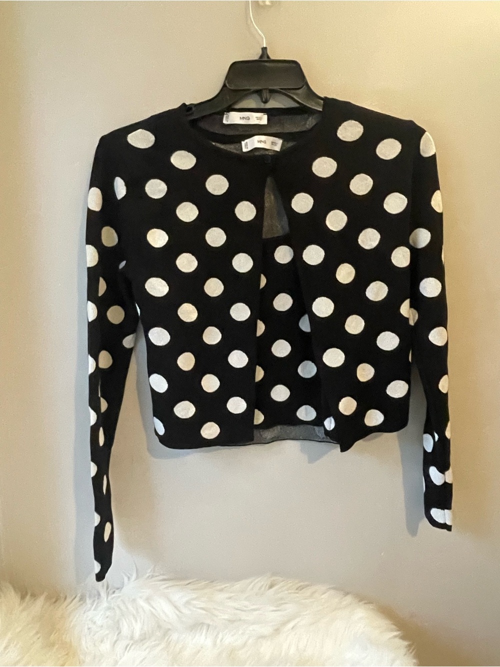 Mango 2Pc Black and White Polka Dot Cropped Cardigan